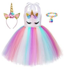 Unicorn Dress for Girl Birthday Outfit Princess Costume Rainbow Tutu Dress 1-9Ys