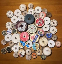 Lot of 52 Empty Wooden Thread Spools - Vintage - Various Brands & Sizes