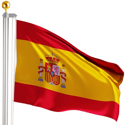 Fahnenmast Aluminium 6m 4m + Spanien Fahne - Optional mit Goldener Kugel