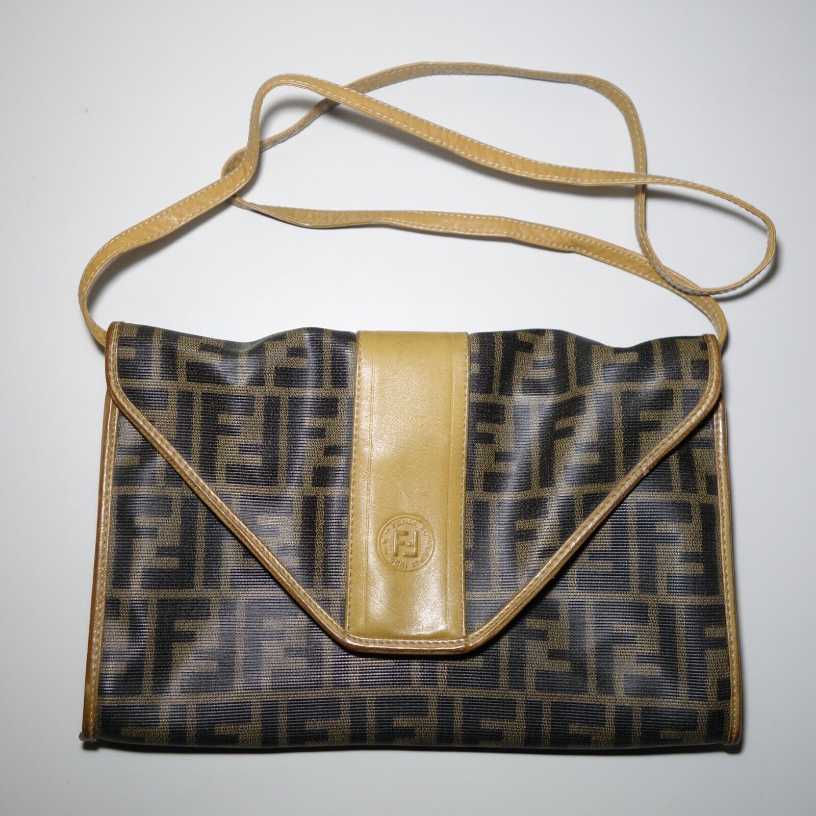 Vtg 1980’s Fendi FF Zucca Coated Canvas & Leather… - image 1