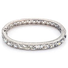 Antique Sterling Silver Square White Paste Hinged Bangle Bracelet