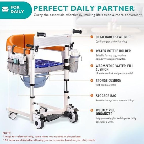5 in 1 Wheelchair Patient Transfer Chair Shower Lifter Elderly Disabled US STOCK - Picture 5 of 8