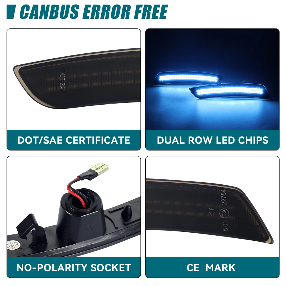 Luces LED laterales secuenciales parachoques delantero trasero para Chevy Camaro 2016-2023 Foto 4 de 4