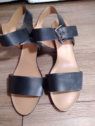Franco Sarto Size 11M Duke 2 Black Wood Heel Wedge Sandal - Picture 2 of 5