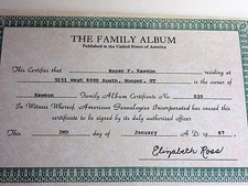 1987 Rawson Family History Tree Biography Album Genealogy Certificate Ancestor 