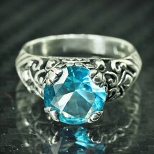 Size 7, vtg mexico sterling silver 925 handmade filigree ring with blue topaz