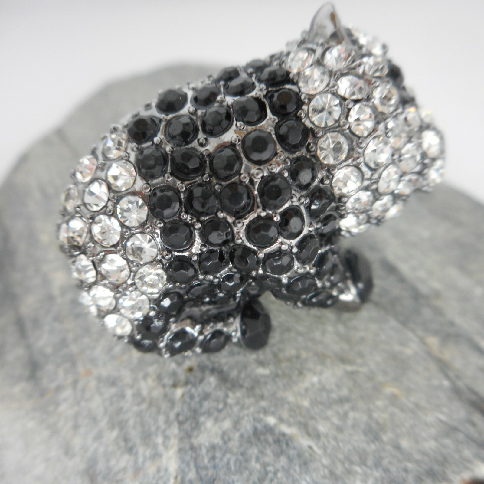 Panda Black/White Rhinestone Statement Ring Size … - image 3
