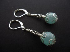 A PAIR OF DANGLY PALE BLUE JADE BEAD LEVERBACK HOOK EARRINGS. NEW..