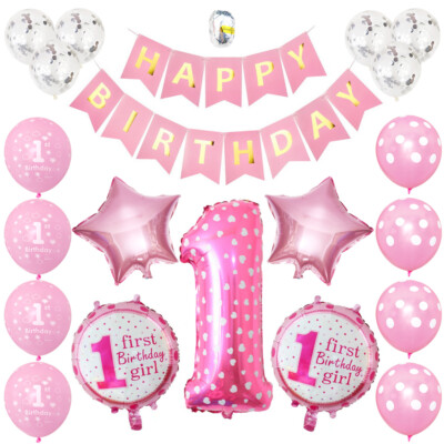 1. Geburtstag Party Dekorationen Set erste Baby Mädchen Banner Ballons mit Nummer 