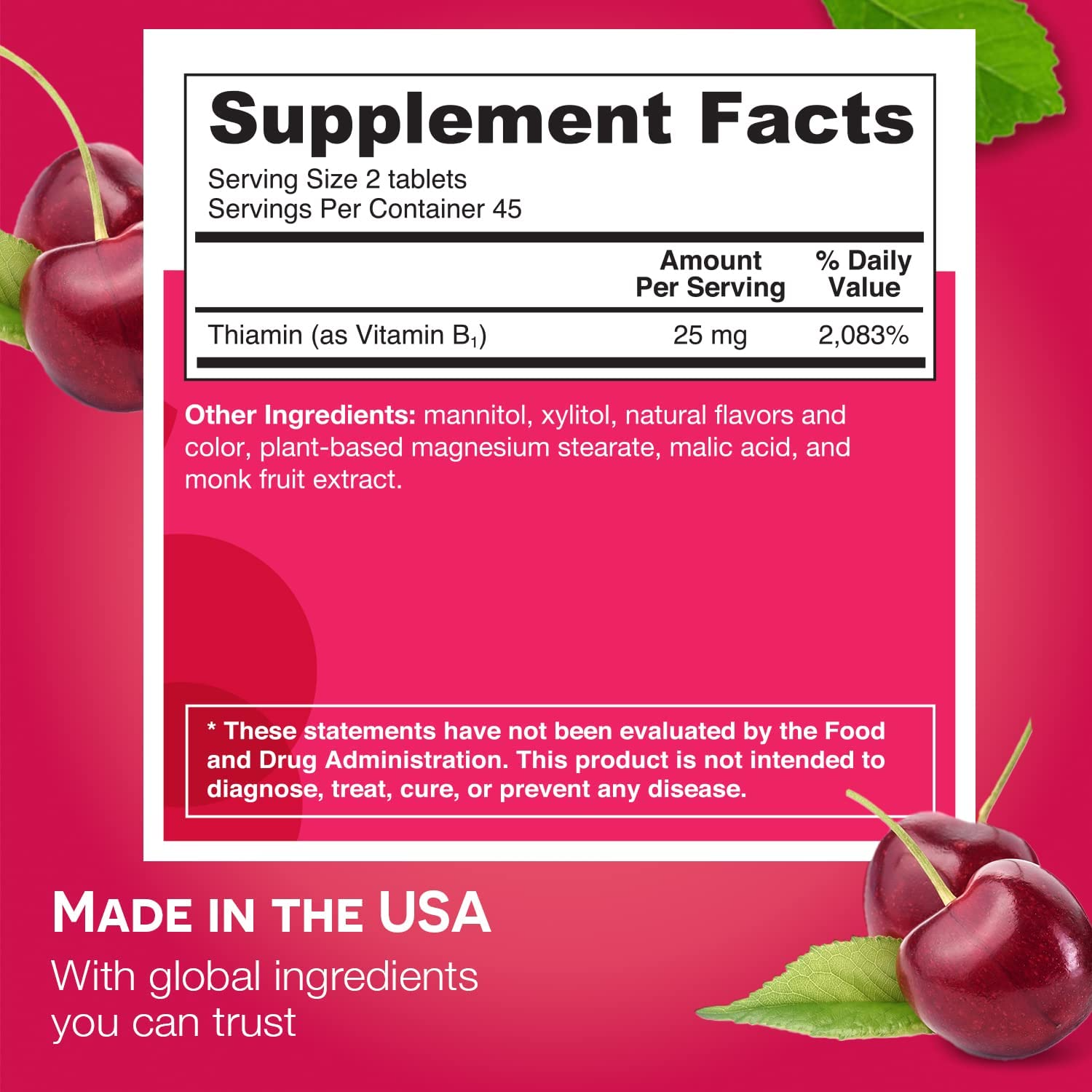 B1 as Thiamine, 25 mg, Sublingual Vitamins, Vegan, Zero Sugar, Natural