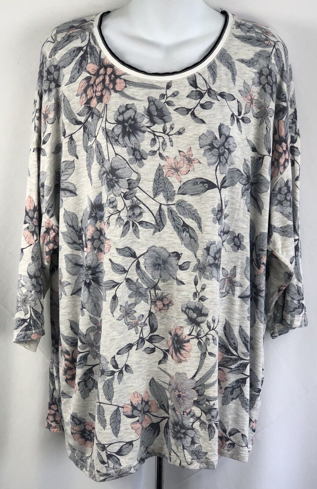 2X Gray Fairy | Sleeve Neck Calvin Floral Jersey 1/2 Flowy Top eBay Klein Scoop Plus