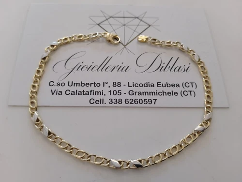 BRACCIALE ORO 18 Kt 750% Uomo Donna Unisex Bicolore GIALLO BIANCO Maglia Catena - Foto 1 di 9