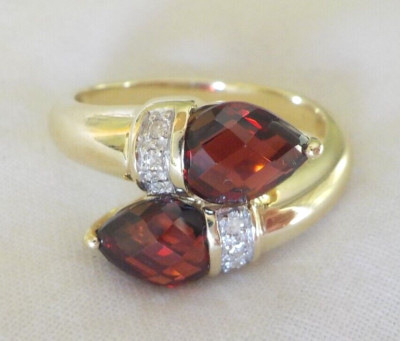 Solid 14K Yellow Bypass Pear Garnet Diamond Ring - 6.80 grms, Size 11, 2.48 ctw