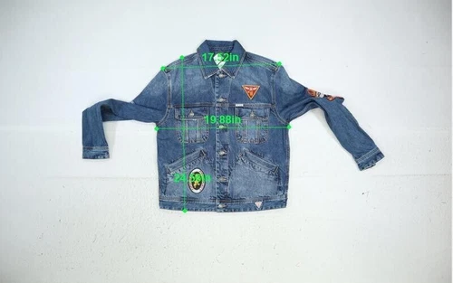 Guess Dean Signature Denim Jacket Blue Jean Embroidered Patch Button Front Men S image 4