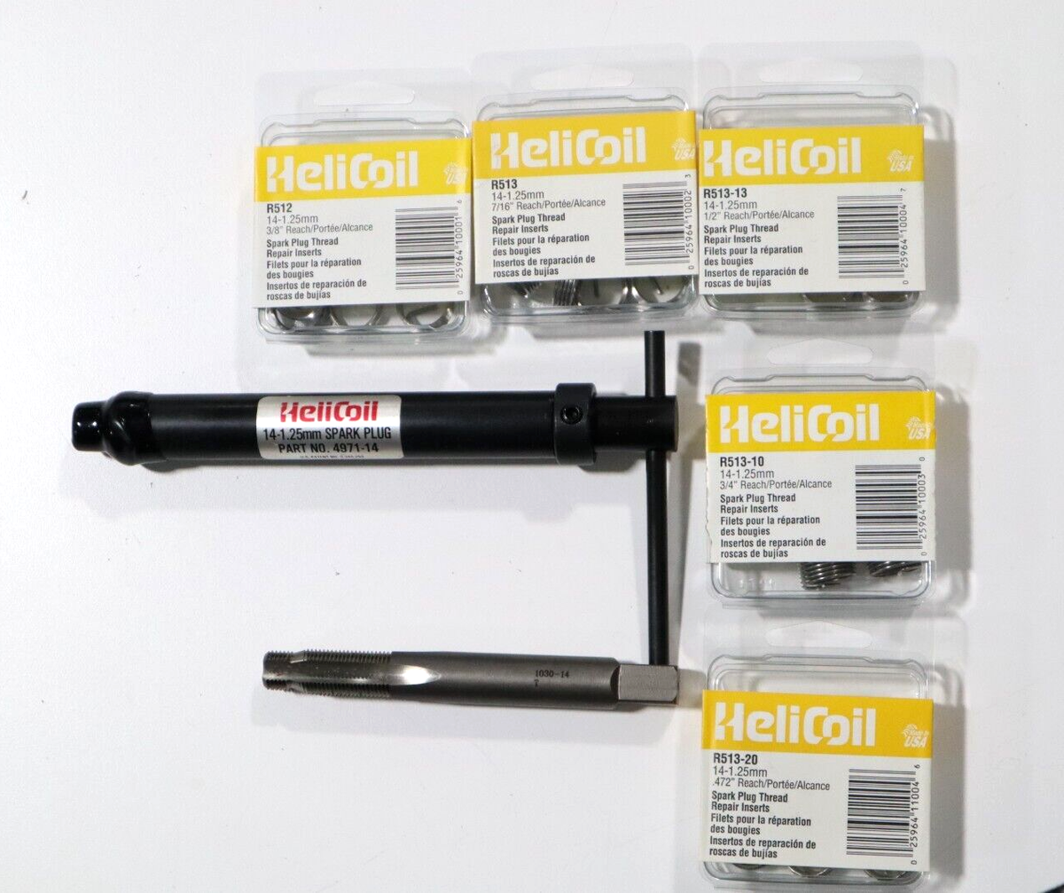 M12x1.25 Helicoil Thread Repair Kit - 10 Inserts & M14x1.25 Tap For Spark Plug Thread Repair