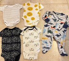 Baby Boys 5 Piece Lot Onesies Sleeper Dinosaurs Tigers Gerber Carters 0-3 Months