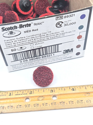50/Box 3M 1  Scotch-Brite ROLOC 89321 Medium Red Precision Conditioning Disc