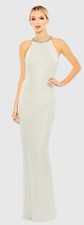 New Mac Duggal Beaded Sleeveless High Neck Column Gown 93742 Size 6, White
