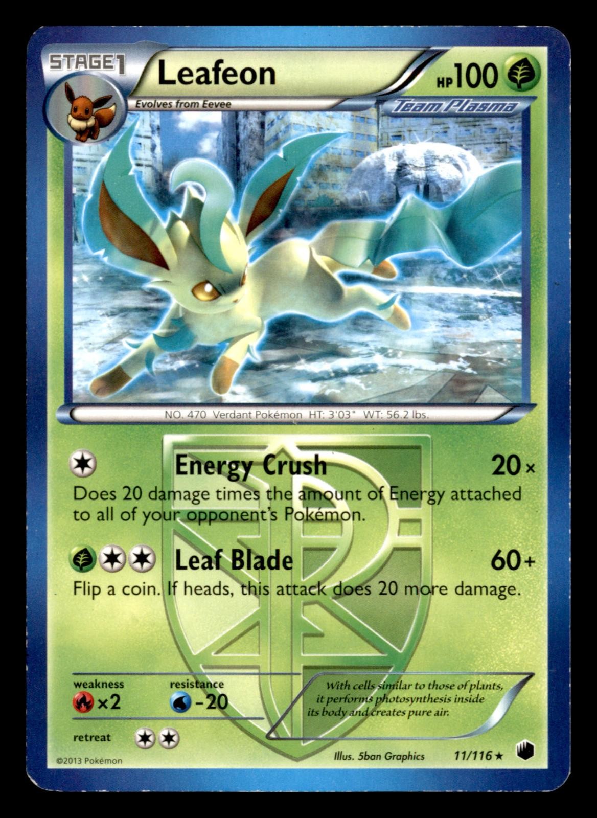 Leafeon 11/116 Rare Plasma Freeze Pokemon Moderately Played