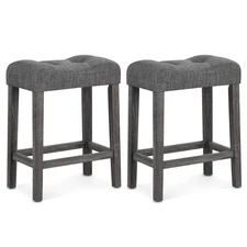 24" Saddle Bar Stools Set of 2 w/ Footrest Rubber Wood Frame for Kitchen Island