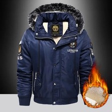 Mens Winter Bomber Jacket Thick Warm Fur Hood Coat Parka Zip Up Casual Outdoor