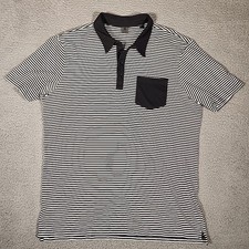 G Fore Polo Shirt Mens XL White Black Golf Performance Stretch Striped Pocket