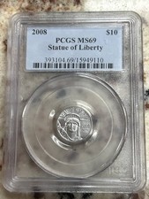 2008 P 1/10 oz $10 Platinum Eagle PCGS MS-69 Statue of Liberty 3500.00 per troy oz