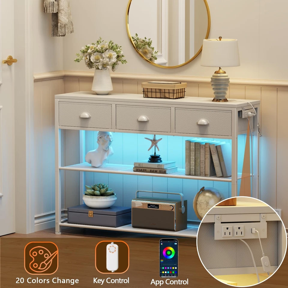 Mesa consola 38 pulgadas con 3 cajones, mesa sofá pequeña con luces y apagado... Foto 4 de 4