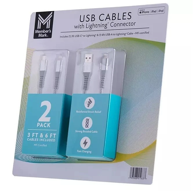Cables Member's Mark Apple USB Lightning de 3 pies y 6 pies - Elige tu cuenta. Foto 2 de 4