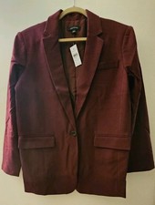 Ann Taylor Women's Blazer Size 12 Burgundy Single Button Faux-Pockets Lined NWT