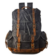 Heavy Duty Waxed Canvas Vintage Backpack for Men Women Trim Casual 15.6" lapt...