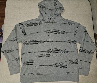 RARE Diamond Supply Co All Over Print Barbed Wire Hoodie Gray XL Mens Streetwear