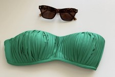 Seafolly Emerald Silk Pleat Bandeau Bikini Top 12 New