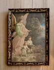 Vtg Guardian Angel Watching Children on Cliff W Hoop Wood Framed Picture 9x11 In — photo 1