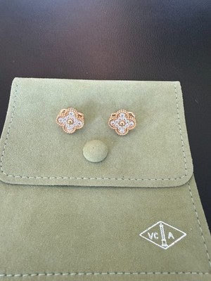 Van Cleef & Arpels Vintage Alhambra Rose Gold Diamond Earrings - Ref #VCARP2R500