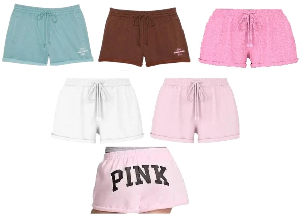 VICTORIA'S SECRET PINK IVY FLEECE ROLLED HEM SHORTS POCKETS LOGO XS S M L XL XXL