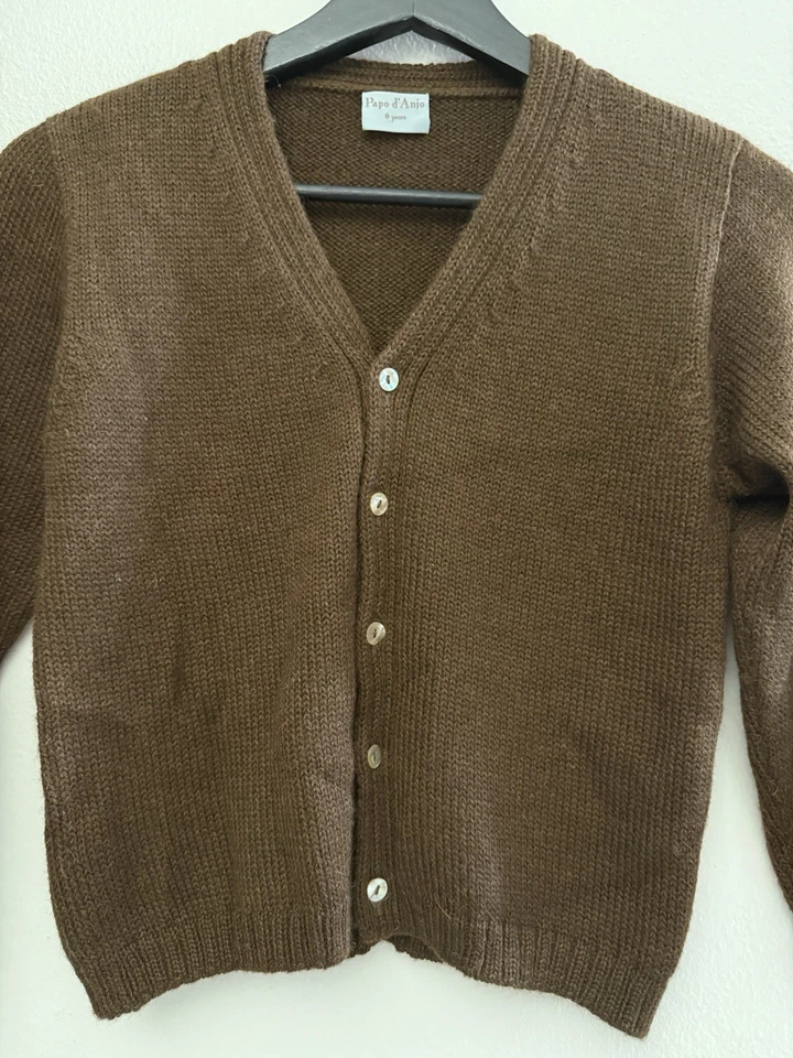 PAPO D'ANJO 100% Baby Alpaca V-Neck Brown Cardigan Size 8 Preppy Cozy Warm - Image 4 of 4