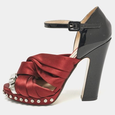 N21 BurgundyBlack Patent Leather and Satin Ankle Strap Sandals Size 40