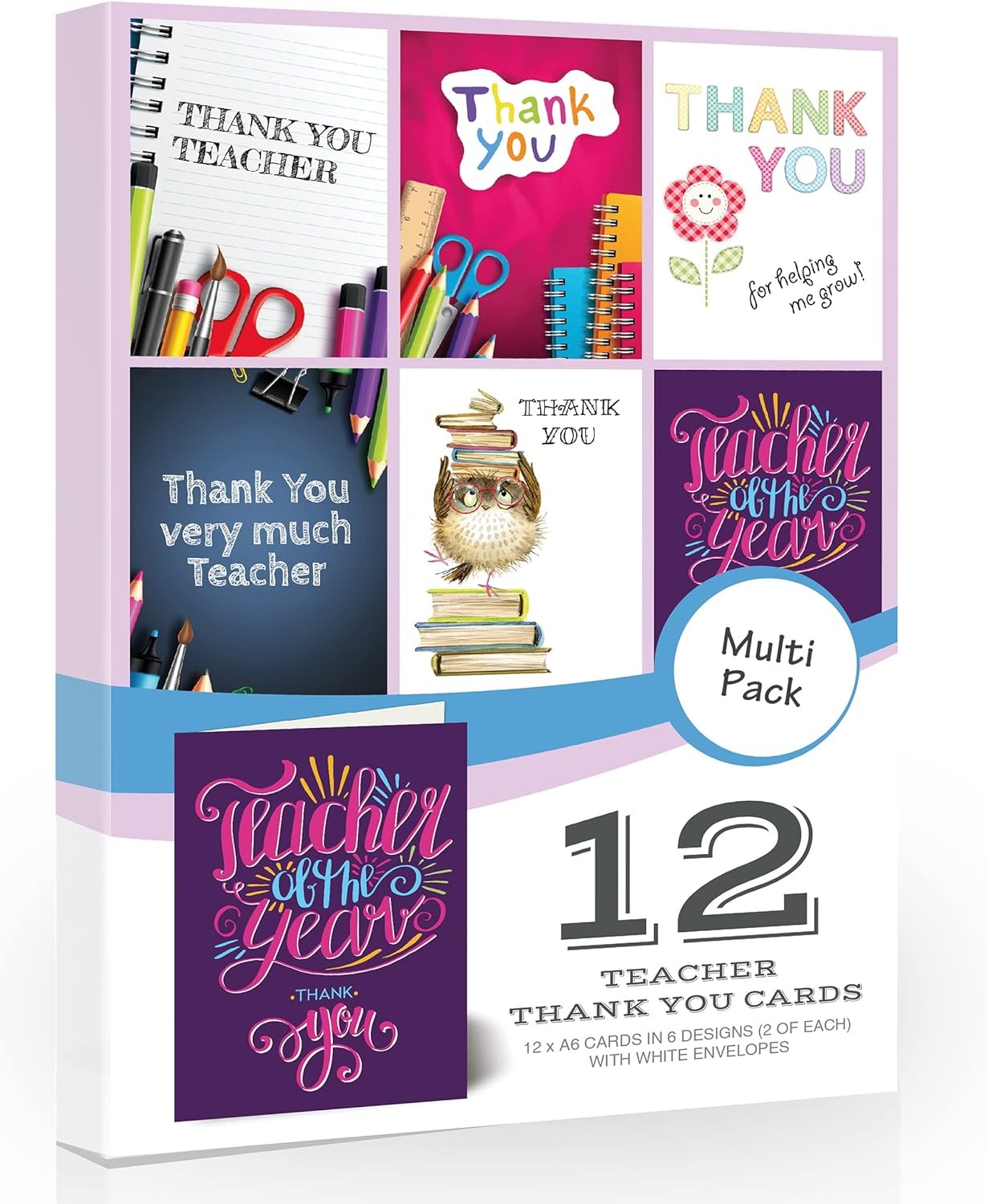 Olivia Samuel 12 x Teacher Thank You Cards from Multipack of mixed designs with