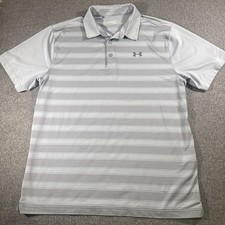 Under Armour Men's Loose HeatGear Performance Gray Stripe Golf Polo Shirt XL