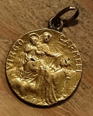 Alte religiöse Medaille ND des Karmels Metall vergoldet signiert OBC 