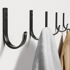 Screw in Metal Wall Hooks 5 Pack Black Heavy Duty 22LB Load Hanger for Towel