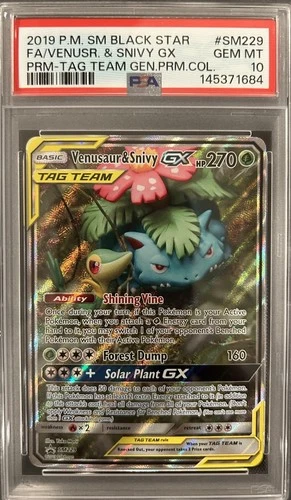 2019 Pokemon SM Black Star Promo #SM229 Full Art Venusaur And Snivy GX - PSA 10