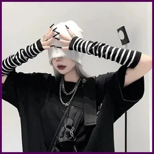 Women’s Gothic Striped Fingerless Gloves Knitted Long Sleeve Arm Warmers