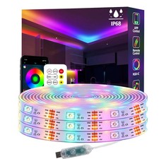 50FT Ws2812 RGB IC LED Strip Lights IP68 Outdoor Waterproof, 5V USB Powered, ...