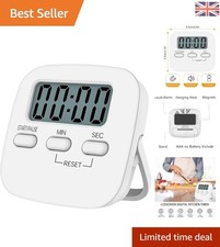 Versatile Kitchen Stopwatch Timer with Magnetic Back and Loud Alarm - White