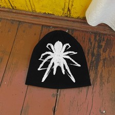 Spider Beanie Dark Alt Streetwear Y2K Black Hat