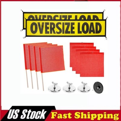 2 Oversized Load Banner, 4 Red Flag Warning, 4 Red Safety Flags , 4 Flag Magnet,