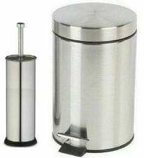 5L Litre Round Stainless Steel Pedal Bin Bathroom Cleaning Toilet Brush & Holder