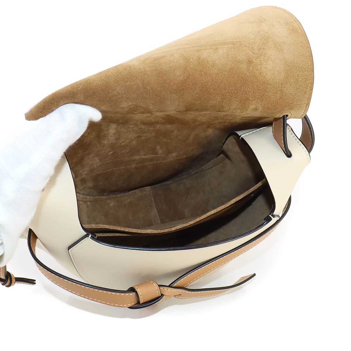 LOEWE Gate Bag Small Shoulder Bag Leather Beige White